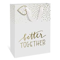 Graphique"Better Together" Large Gift Bag - Stylish Message and Polka Dots in Embellished Gold Foil on White, Grosgrain White Ribbon Handles and Coordinating Gift Tag, 12.5" x 10.5"