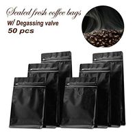 Stand-up Storage Bags Pouches Airtight Coffee Bean Flower Tea Snack Dried Fruit Food with Degassing Valve 16 OZ High Barrier 50 Pack Zipper (Glossy Black)