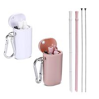 Reusable Collapsible Silicone Straws, Portable Folding Drinking Straws with Case, Cleaning Brush and Keychain for 20 or 30 oz Tumblers (Pink and White)