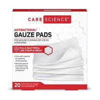 Care Science Antibacterial Sterile Gauze Pads, 20 ct, 2 X 2 | for Cleaning or Covering Wounds as Wound Dressing, Kills Staph & MRSA, Helps Prevent Infection