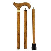 Genuine Oak Wood Derby 3 Piece Walking Cane and Brass Embossed Collar