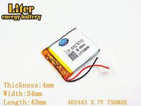 3.7V 750mAh 403443 Lithium Polymer Ion Rechargeable Battery Lithium Polymer Li-Po Battery for MP4 GPS MP3 Bluetooth Stereo DIY Gift