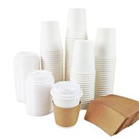Black Cat Avenue 50 Sets 8oz Disposable Hot White Paper Cups with Lids and Sleeves For Hot Drinks Coffee Cocoa Chocolate Latte Cappuccino