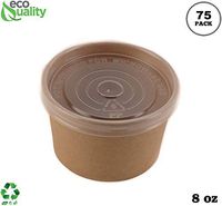 [75 Pack] 8 oz Disposable Kraft Paper Soup Containers with Plastic LIDS - Half Pint Ice Cream Containers, Frozen Yogurt Cups, Restaurant, Microwavable, Take Out, Food Storage, Recyclable