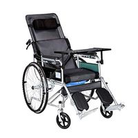XF Wheelchair, full lying half lying folding thick steel frame elderly care lightweight transport driving adult stool barrel, heightening backrest, seat width 46cm Armchairs ( Color : Black )