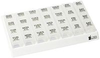 GMS 4 Times Per Day Weekly Slant Tray Pill Organizer – Includes 7 Removable Pill Boxes Designed for Travel to Organize and Protect Medications and Vitamins (Clear Box in White Tray)