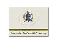 Signature Announcements Ambassador School of Global Leadership (Los Angeles, CA) Graduation Announcements, Presidential Elite Pack 25 with Gold & Blue Metallic Foil seal