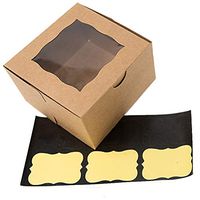 Small Brown Bakery/Pastry Boxes - 10 Pack 4x4x2.5" Gift Box for Weddings/Holidays/Party Favors/Birthdays/Desserts, Cookie Boxes with Window, Bonus Labels