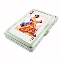 Perfection In Style Metal Cigarette Case with Built in Lighter Vintage Playing Cards Design 004