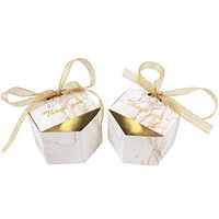 PartyTalk Marble Wedding Favors Candy Boxes Ribbons 100pcs Thank You Gift Bags Baby Shower Bridal Shower Birthday Party Christmas Decorations, Gold and Silver
