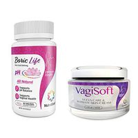 NutraBlast Boric Acid Suppositories 600mg (30 Count) w/VagiSoft Vulva Balm & Intimate Skin Care Cream (2 oz) | Relieves Dryness, Itching, Burning, Redness, Chafing, Odor, Menopause Symptoms
