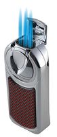 Visol Five Torch Flame Table Cigar Lighter with Carbon Fiber Plate (Chrome with Metallic Red Carbon Fiber)
