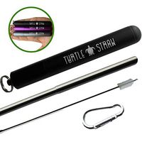 Turtle Straw | Portable Collapsible Reusable Drinking Straws - Telescopic Stainless Steel Metal Straw with Aluminum Case & Cleaning Brush (Black)