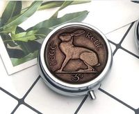 Compact 3 Compartment Medicine Case, Pill Box for Pocket or PursePill Box Decorative Pill Case with Gift Box Irish Celtic Rabbit Or Hare