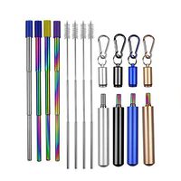 Insten 4 Pack Collapsible Reusable Metal Straws, Food-Grade Stainless Steel Drinking Straw with Portable Case and Cleaning Brush for Gold Beverage, Coffee and Smoothie, Rose Gold, Silver, Blue & Black