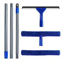 Mastertop Professional 2-in-1 Window Squeegee Set Includes 1 Squeegee 1 Extension Pole and 1 Refill Cloth,1 Microfiber Squeegee Head Scrubber for Cleaning Car Window Glass Blue