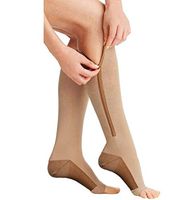 ASRocky Graduated Compression Zipper Socks Open Toe Anti-Fatigue Antimicrobial Mens Womens Foot Ankle Heel Support Sport Medical Zip Stockings Reduce Swelling Pain Relief (1Pr, Bge/CopperZipSox, LgXL)