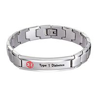 Medical Alert ID Bracelet Classic Steel for Women and Men with Free Link Removal Tool (Type 1 Diabetes)