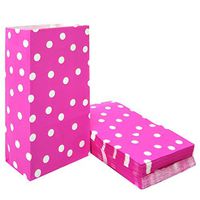 50 PCS Pink Polka Dot Paper Bags Lunch Goodie Bags for Snack Nuts Candy Cookie Treat Bags for Kids’ Birthday Wedding Party Favor Bags (5.1 x 3.1 x 9.4 in Pink)