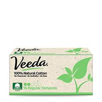Veeda 100% Natural Cotton Applicator Free Tampons Super Absorbent Comfort Digital Regular Tampons Chlorine Toxin and Pesticide Free, 16 Count
