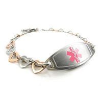 My Identity Doctor - Custom Medical ID Bracelet with Engraving for Women - 1cm Steel Rose Hearts - Pink - Wrist Size 5.75 Inch