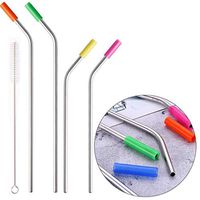 HP95 Reusable Stainless Steel Drinking Straws Bent Metal Straws with Silicone Cover for 20 30OZ Yeti Tumbler,Pack of 4 & Free 1 Cleaning Brush