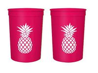 Pineapple Party Cups, Set of 12 Pink or Gold 16oz Stadium cups Perfect for Hawaiian Party, Luau Party, Tropical Party, (Pink)