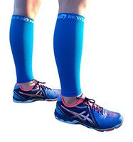 BeVisible Sports Calf Compression Sleeve Footless Leg Compression Socks for Men & Women Use for Shin Splints, Running, Cycling, Travel, Circulation & Support - 1 Pair (Electric Blue, Small-Medium)