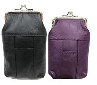 2pc Two Color Genuine Leather Cigarette Case Lighter Pocket PURPLE for 100s + BLACK for 120s