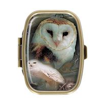 Happy Owls Rectangular Bronze Pill Box Case Pocket Medicine Tablet Holder Organizer Pill Decorative Box Case Wallet Purse Pocket