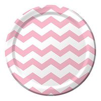 Creative Converting Celebrations 96 Count Chevron Paper Dinner Plates, 8.75", Classic Pink
