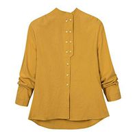 Sunhusing Women's Cozy Cotton Linen Long Sleeve Plus Size Multicolor Solid Color Button Loose Shirt T-Shirt(Yellow,4XL)