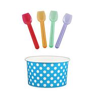 Black Cat Avenue Paper Ice Cream Cups with Spoons Combo, Polka Dot, Blue, 5 Ounce, 50 Pack