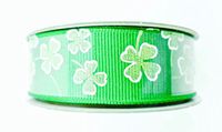 Jo-ann's St.Patrick's Day Ribbon,Shamrocks,Glitter,Green,White (7/8" x 9ft, Green Glitter with White Outline Shamrocks on Green)