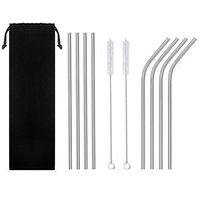 OnePine Set of 8 Premium Reusable Metal Drinking Straws, Stainless Steel Drinking Straws for Coffee, Milkshake, Cocktail, Hot Drinks (4 Straight + 4 Bent + 2 Brushes)
