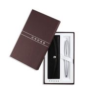 Cross 882PC-1 ATX Satin Matte Chrome Ball-Point Pen with Leather Pen Pouch