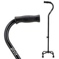 Pivit Lightweight Adjustable Quad Cane | Large Base Walking Stick for Men & Women | Comfortable Right & Left Staff Hand Grip for Stability Support | 4 Tip Four Prong Sturdy Aluminum Travel Aid (Black)