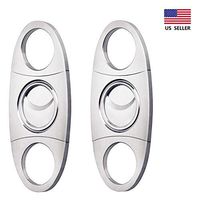 Cigar Cutter Guillotine, Stainless Steel Double Blade Cigar Clippers (2Pc Silver)