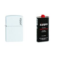 Zippo 214ZL  White Matte Logo Pocket Lighter with 12 oz Lighter Fluid