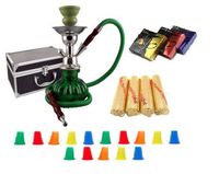 Zebra Smoke Starter Series: 11" 1 Hose Pumpkin Hookah WITH CARRYING CASE Combo Kit Set w/ Instant Charcoal (Like Three Kings Charcoal), Hydro Herbal Molasses(like Blue Mist), and Hookah Mouth Tips Smokes More Then Hookah Pen (GREEN)
