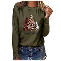Veodhekai Women Christmas Sweatshirt Cute Blouse Tops Plus Size Print Round Neck Long Sleeved T-Shirt Blouse Tops Green