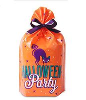 Rayker Halloween Gift Bag, 50 Pcs Small Candy Biscuits Bag with Ribbon, Perfect for Halloween Gift Packing (Orange) (Orange)