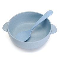 Eforstore Children Kids Larger Wheat Straw Heat Insulation Preventing Scald Bowl and Spoon Set (Blue)