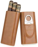 Mantello Brown Leather Cedar Wood Lined Travel Cigar Carrying Case with Cigar Cutter