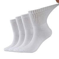 Dsource Mens Womens Diabetic Socks,Extra Wide No Binding Crew Ankle Quarter Socks 4 Pairs L/XL White