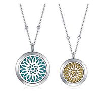 CF100 25+30MM Aromatherapy Necklaces Set for 2, 316L Stainless Steel Essential Oil Diffuser Necklace with Chain + Pads for Couples (Sunflowers 25+30)