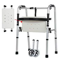 Folding Walker Adjustable Wheels Walking Aid Portable Lightweight Seat Walk Compact Medical Elderly Rehabilitation Auxiliary Frame（Two Rounds + Seat Board）