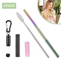 Reusable Drinking Straws Telescopic Straws Rainbow Color Stainless Steel Straws with Cleaning Brush and Protable Case for Travelling,Camping,Shopping,Business,Household,or Office