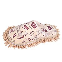 BUYITNOW Dirt Dust Mop Slippers Chenille Bottom Clean Easy Backless Indoor Shoes Covers Camel