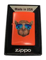 Zippo Custom Lighter - Cool Camel w/Blue Sunglasses & Palm Trees - Neon Orange